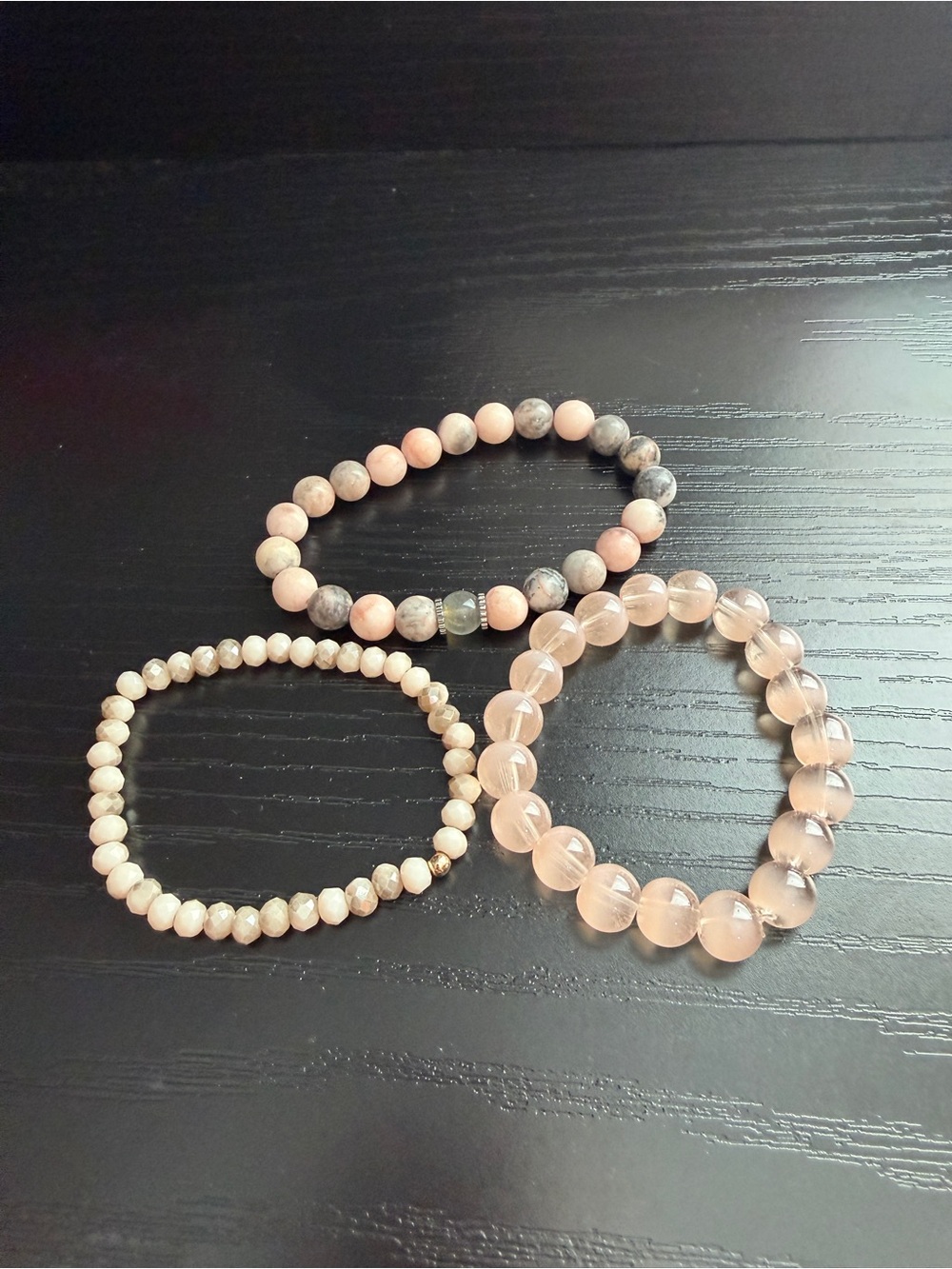 Delicate Pink Stone Stretch Bracelet Set - Women Jewelry - Picture 3 of 3